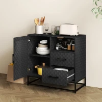 HOMCOM Sideboard with Adjustable Shelf, Freestanding Sideboard Storage Cabinet with Open Compartment and 2 Drawers, Black(m-9)