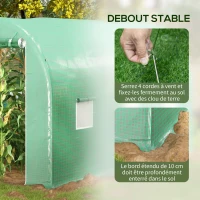 Outsunny Serre de Jardin Tunnel Surface Sol 6 m² châssis Tubulaire renforcé Porte zippée 4 fenêtres enroulables Vert(m-5)