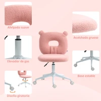 HOMCOM Silla Infantil de Borreguito con Asiento Ajustable en Altura y Respaldo en Forma de Oso Carga 120 kg Rosa(m-5)