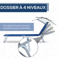 Outsunny Lot de 2 Transats Bain de Soleil Pliable Chaise Longue Pliante Grand Confort Dossier Inclinable Pare-Soleil réglable(m-4)