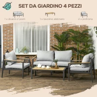 Outsunny Salotto da Esterni da 4 Pezzi con Divanetto, 2 Poltrone e Tavolino in Alluminio, Grigio Chiaro(m-4)