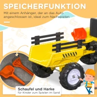 HOMCOM Trettraktor mit Anhänger Tretauto Traktor mit Anhänger ab 3 Jahre Spielzeug Kinder Gelb 133 x 42 x 51 cm(m-7)