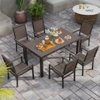 Outsunny 6 Seater Garden Dining Set with Stackable Chairs, Aluminium Frame, Rectangular Plastic Top, Garden Furniture Set, Outdoor Dining Table and Chairs for Patio, Balcony, Poolside, Brown(m-7)