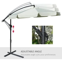 Outsunny 2.7m Garden Banana Parasol Cantilever Umbrella with Crank Handle and Cross Base for Outdoor, Hanging Sun Shade, Cream White(m-5)