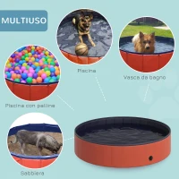 PawHut Piscina Vasca da Bagno Portatile Pieghevole per Cani Animali Domestici in PVC Φ140 x 30cm Rosso(m-4)