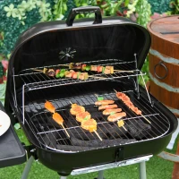 Outsunny Barbacoa de Carbón BBQ Multifuncional Parrillas Asador con Estantes y Ruedas Parilla de Carbón Vegetal del Aire Libre con Rejilla de Mantener Caliente Jardín Patio Picnic Acampada(m-7)