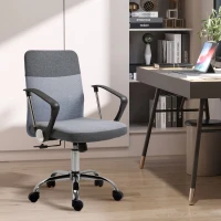 Vinsetto Office Chair Linen Fabric Swivel Computer Desk Chair Home Study Adjustable Chair with Wheels, Grey(m-2)