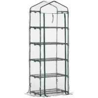 Outsunny Foliengewächshaus Mini-Gewächshaus mit 5 Regale für Blumen oder Gemüse Aufzucht Treibhaus Transparent+Grün Stahl Kunststoff 69 x 49 x 193 cm(m-12)