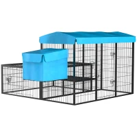 PawHut Pollaio da Giardino Componibile per 6-10 Galline con Gabbie in Metallo e Copertura in Poliestere, Blu(m-10)