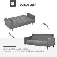 HOMCOM Schlafsofa 3-Sitzer Schlafcouch Stoffsofa Sofa mit Schlaffunktion Bettsofa mit verstellbarem Winkel Vintage Eukalyptusholz Baumwolle Grau(m-4)