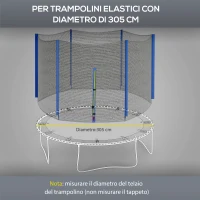 SPORTNOW Rete di Protezione per Trampolini a 6 Pali con Ingresso con Cerniera, in PE, Ø305x180 cm, Nero e Blu(m-4)