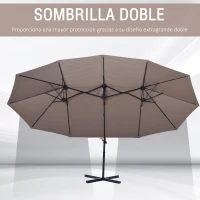 Outsunny Sombrilla Doble de 270x440x250 cm Parasol Grande Inclinable con Manivela para Abrir y Cerrar Fácil Color Marrón(m-5)