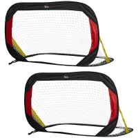 HOMCOM Fußballtor Klapptor 2er-Set mit Tragetasche 120 x 80 x 80cm Stahl Schwarz+Rot+Gold(m-6)