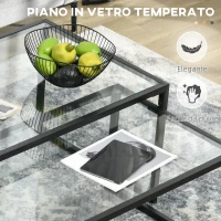 HOMCOM Tavolini da Caffè Impilabili in Vetro temperato e Acciaio per Soggiorno, Nero(m-5)