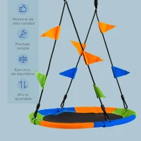 Outsunny Columpio de Jardín Nido Ø100x120-180 cm Altura Ajustable con Cuerdas y Banderas para Niños y Adultos Carga 80 kg Interior y Exterior Multicolor(m-5)