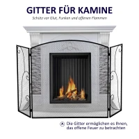 HOMCOM Funkenschutz für Kamine, 3 Paneele, klappbar, flexibel, Metall, schwarz, 132,5 x 76,5cm(m-4)