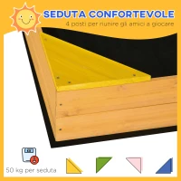 Outsunny Sabbiera per Bambini da 4 Posti in Legno di Abete con Design senza Fondo, 109x109x19.8 cm(m-5)