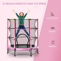 HOMCOM Cama Elástica Infantil Ø140x160 cm Trampolín para Niños de +3 Años con Red de Seguridad y Marco de Acero para Interior y Exterior Rosa(m-7)