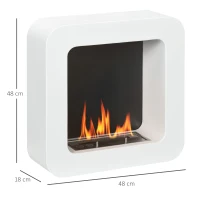 HOMCOM Camino Bioetanolo a Parete in Metallo da 2.5h di Combustione con Serbatoio 1.5L e Copertura 20m², 48x18x48 cm, Bianco(m-3)