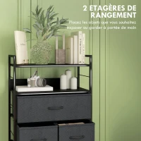 HOMCOM Commode meuble de rangement 5 tiroirs en tissu amovibles et 2 étagères structure acier dim. 58L x 30l x 120H cm noir(m-5)