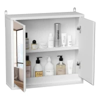 HOMCOM Armoire Murale Miroir Salle de Bain 2 étagères dim. 48L x 14l x 45H cm Panneaux Particules MDF Blanc(m-6)