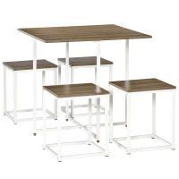 HOMCOM Modern 5-Piece Dining Table Set Metal Frame Square Kitchen Table with 4 Chairs for Dining Room, Walnut(m-1)