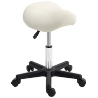 HOMCOM Saddle Stool, PU Leather Adjustable Rolling Salon Chair with Steel Frame for Massage, Spa, Beauty and Tattoo, White(m-11)