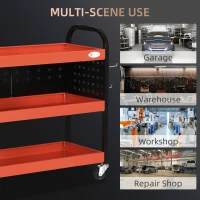 DURHAND 3 Tier Shelf Tool Cart Storage Trolley Wheel Cart for Garage Workshop Warehouse DIY Tool with 10 Hooks 100 kg Red(m-6)