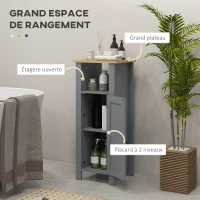 kleankin Meuble de salle de bain sur pied avec placard à 2 niveaux étagère réglable poignées en similicuir 32 x 30 x 80 cm gris(m-4)
