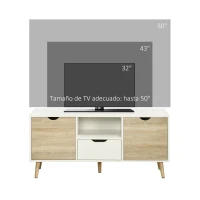 HOMCOM Mueble de TV con Cajón y 2 Puertas para Televisores de hasta 50" 110x40x50 cm Blanco y Madera Natural(m-6)