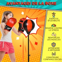 HOMCOM Sac de Frappe sur Pied Punching Ball sur Pied pour Enfant Hauteur réglable 90-120 cm Base de lestage Paire Gants et Pompe Inclus pour Karaté Fitness Taekwondo Rouge Noir(m-4)