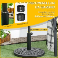 Outsunny Base per Ombrellone da Giardino Rotonda Effetto Rattan Ø45cm Peso da 9.5kg, Nero(m-4)