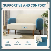 HOMCOM Two-Seater Velvet-Feel Mid Century Sofa - Cream/Blue(m-5)
