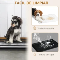 PawHut Inodoro para Perros de Acero y Madera Orinal para Entrenamiento de Cachorros Medianos Pequeños con Rejilla y Bandeja Extraíble 62x44,5x11 cm Marrón y Negro(m-5)