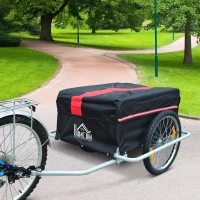 HOMCOM Remorque de transport vélo cargo barre d'attelage incluse housse amovible 4 réflecteurs charge max. 40 Kg noir rouge(m-2)