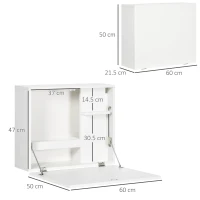 HOMCOM Scrivania a Muro Pieghevole e Salvaspazio con Ripiani, per Casa e Ufficio, in Truciolato e MDF, 60x21.5x50 cm, Bianco(m-3)