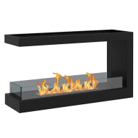 HOMCOM Semineu cu Bioetanol cu 3 Laturi cu Arzator de 2.4L si Durata 4 Ore, Biosemineu cu Panou din Sticla si  Capac 30㎡, 100x30x55cm, Negru(m-1)