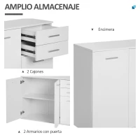 HOMCOM Armario de Cocina con 2 Puertas Buffet de Salón Moderno con 2 Cajones Estante Ajustable 106x35x76cm Blanco Brillante(m-4)