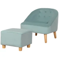 HOMCOM Kindersessel mit Ottomane für Kinder von 3 bis 5 Jahren Niedliches Design Samtoptik 51 cm x 51 cm x 50 cm Grün(m-10)