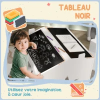 AIYAPLAY Ensemble 1 table et 2 chaise 3 pièces pour enfants, plateau de tableau noir, MDF et pieds en pin, pour 3-8 ans, blanc(m-5)