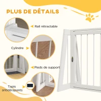 PawHut Barrière de sécurité pour chien barrière de protection à 3 panneaux rétractable 71-190 cm en bois - blanc(m-7)