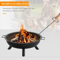 Outsunny Feuerschale mit Schürhaken Feuerkorb rund Feuerstelle für Garten Camping BBQ Stahl Schwarz 79 x 69 x 25,5 cm(m-5)