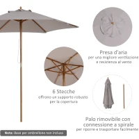 Outsunny Ombrellone da Giardino a 6 Stecche in Legno e Tessuto Poliestere, 2.5x2.3m, Grigio(m-4)