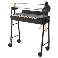 Outsunny Barbacoa de Carbón 2 en 1 Picnic Parrillas Asador BBQ Multifuncional 36x85x90cm Patio Acampada Parilla de Carbón Vegetal con Ruedas(m-9)