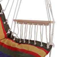 Outsunny Hanging Rope Chair with Soft Padded Seat & Backrest, Portable Garden Hammoc Chair with Wooden Support Bar, Armrests, Cotton Cloth, Footrest, for Patio & Tree, Red(m-7)