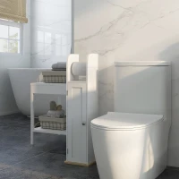 kleankin Armario de Baño con Soporte para el Papel Higiénico y Armario de 3 Compartimentos 20x20x80 cm Blanco(m-8)