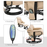 HOMCOM Electric Massage Recliner Chair with Ottoman, Faux Leather Swivel Recliner with Remote Control for Living Room, Beige(m-7)