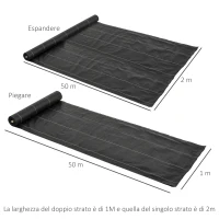 Outsunny Telo Pacciamatura 50x2m 100g/m² Telo Anti Erbacce Telo Nero per Orto, Serra, Giardino Drenante e Traspirante con Quadrettatura(m-3)