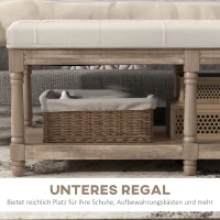 HOMCOM Sitzbank mit Stauraum, Vintage-Design, Knopfheftung, Kautschukbaumholz, 115x40x48cm, Cremeweiß(m-6)