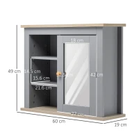 kleankin Bathroom Wall Mirror Cabinet, Cupboard with Door, Storage Cabinet with Adjustable Shelf for Corridors Living Rooms, Grey(m-3)